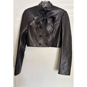 JILL STUART Collection Runway Lambskin Leather Bolero Cropped Bow Jacket Size 0